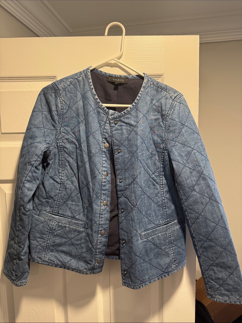 Talbots Quilted Denim Jacket in Light Blue Wash - Size Small